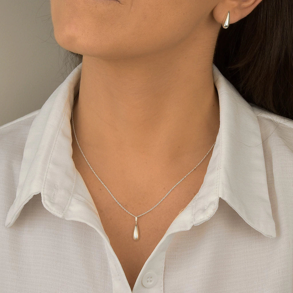 Conjunto Gota Alongado 14mm Liso de Prata