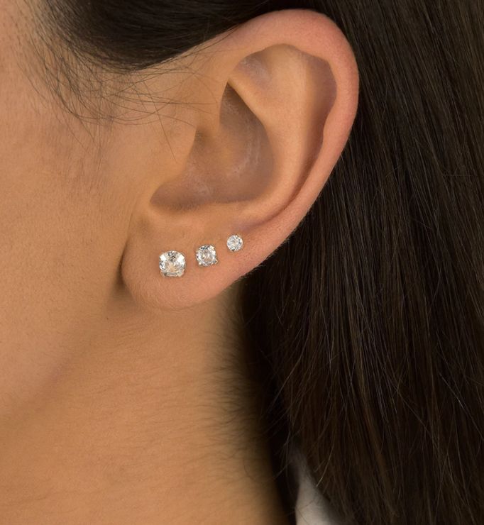 Trio de Brinco Ponto de Luz Redondo de Prata