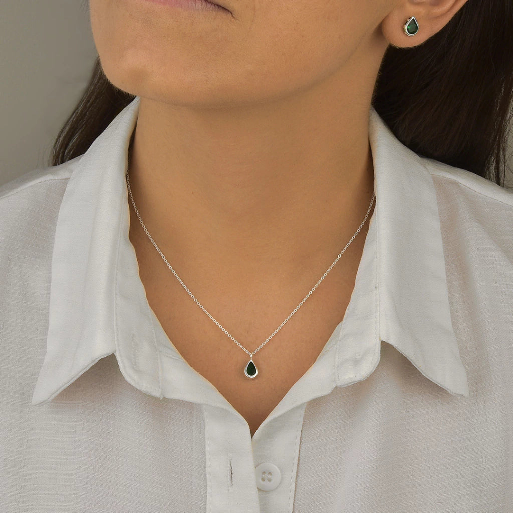 Conjunto Ponto de Luz Gota Verde de Prata