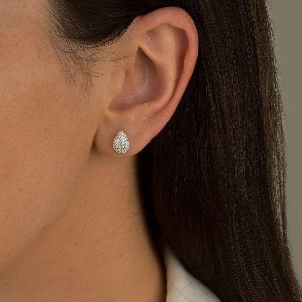 Brinco Gota Cravejado Abaulado de Prata