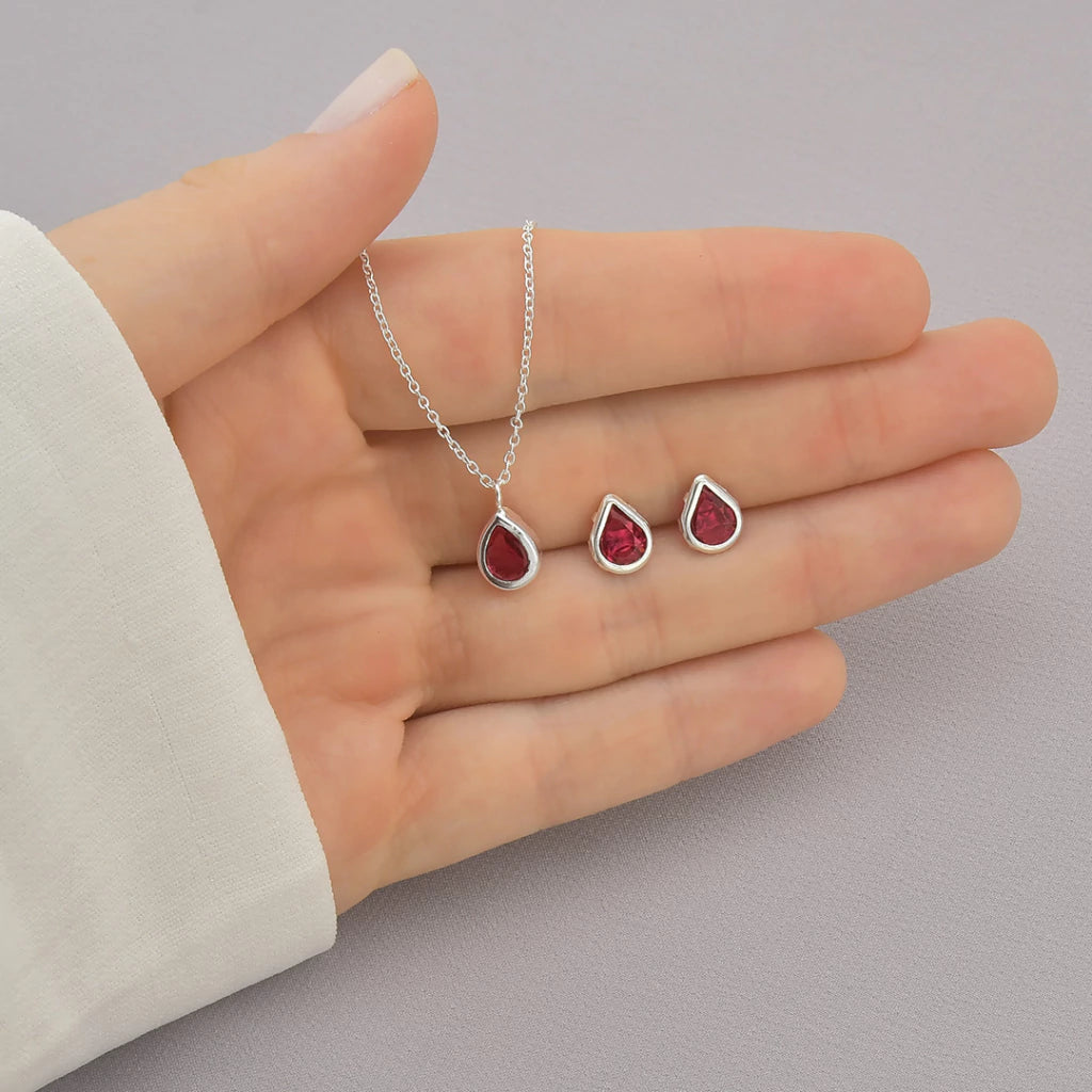 Conjunto Ponto de Luz Gota Pink de Prata