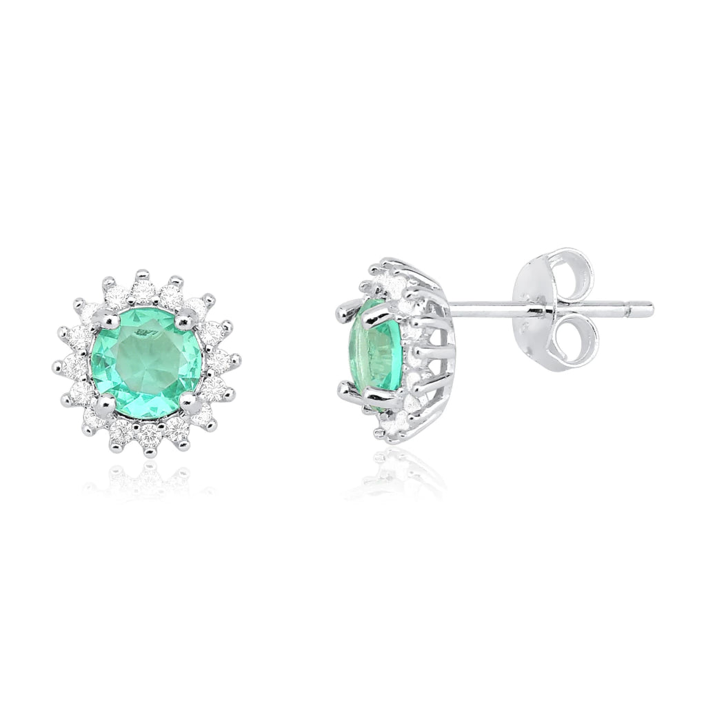 Brinco Ponto de Luz Redondo Turmalina Cravejado de Prata