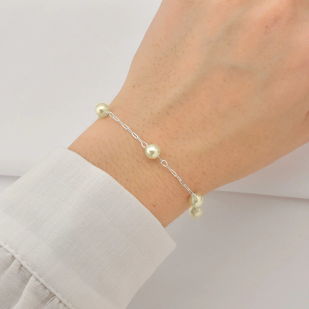 Pulseira 4 Pérolas 6mm Embutidos de Prata