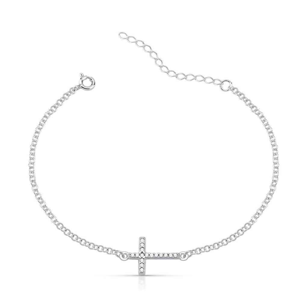 Pulseira Cruz Cravejado Cristal e Preto de Prata