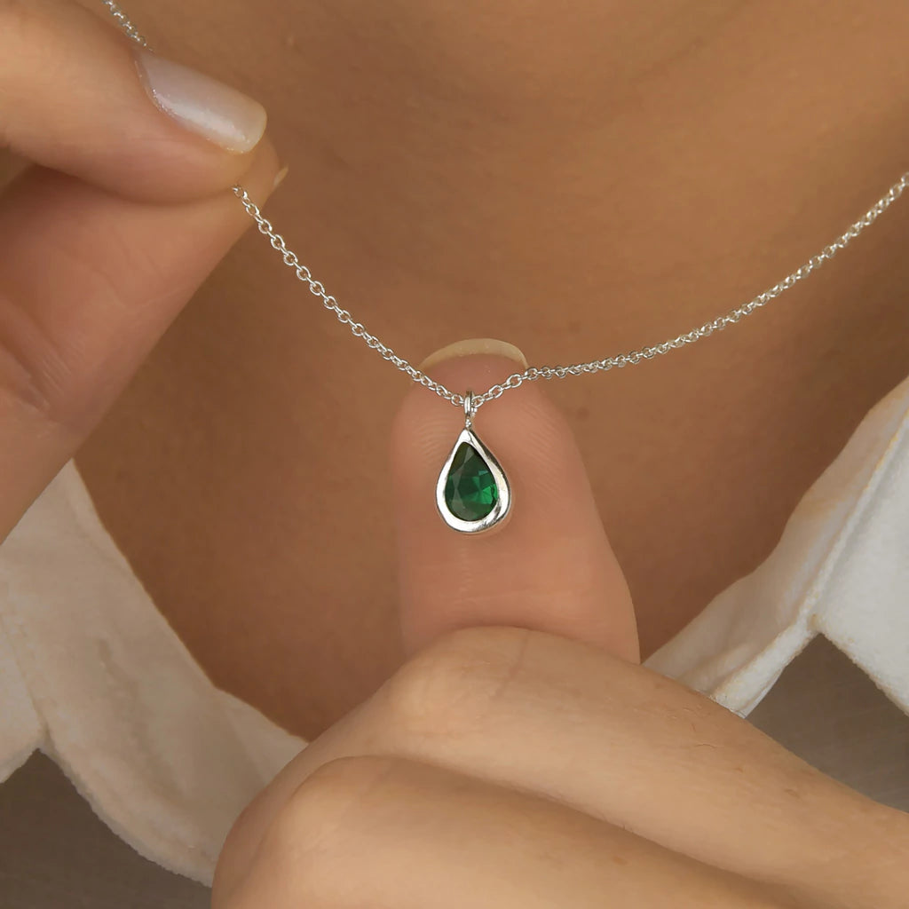 Conjunto Ponto de Luz Gota Verde de Prata