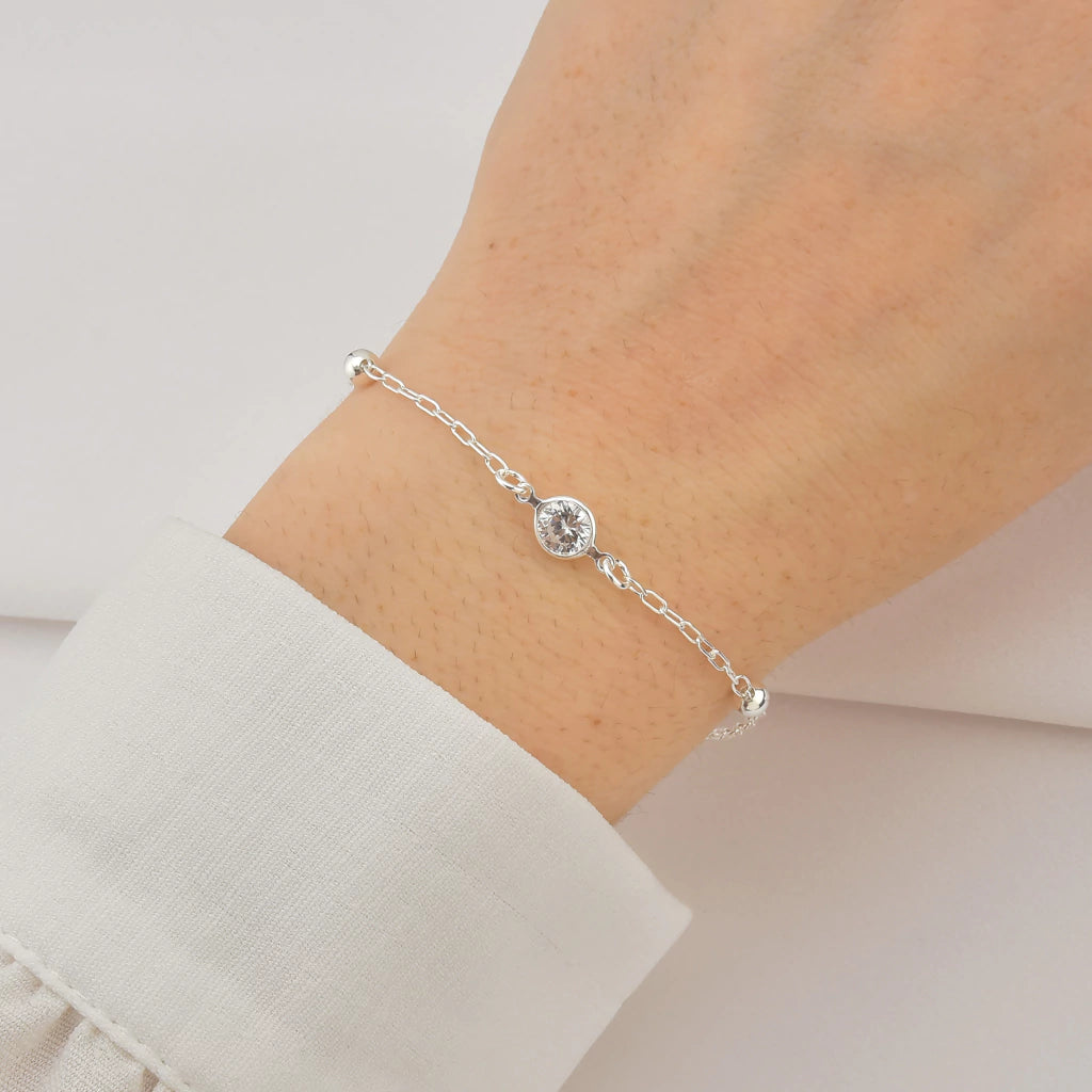 Pulseira Ponto de Luz com Bolinhas Fio Cartier de Prata