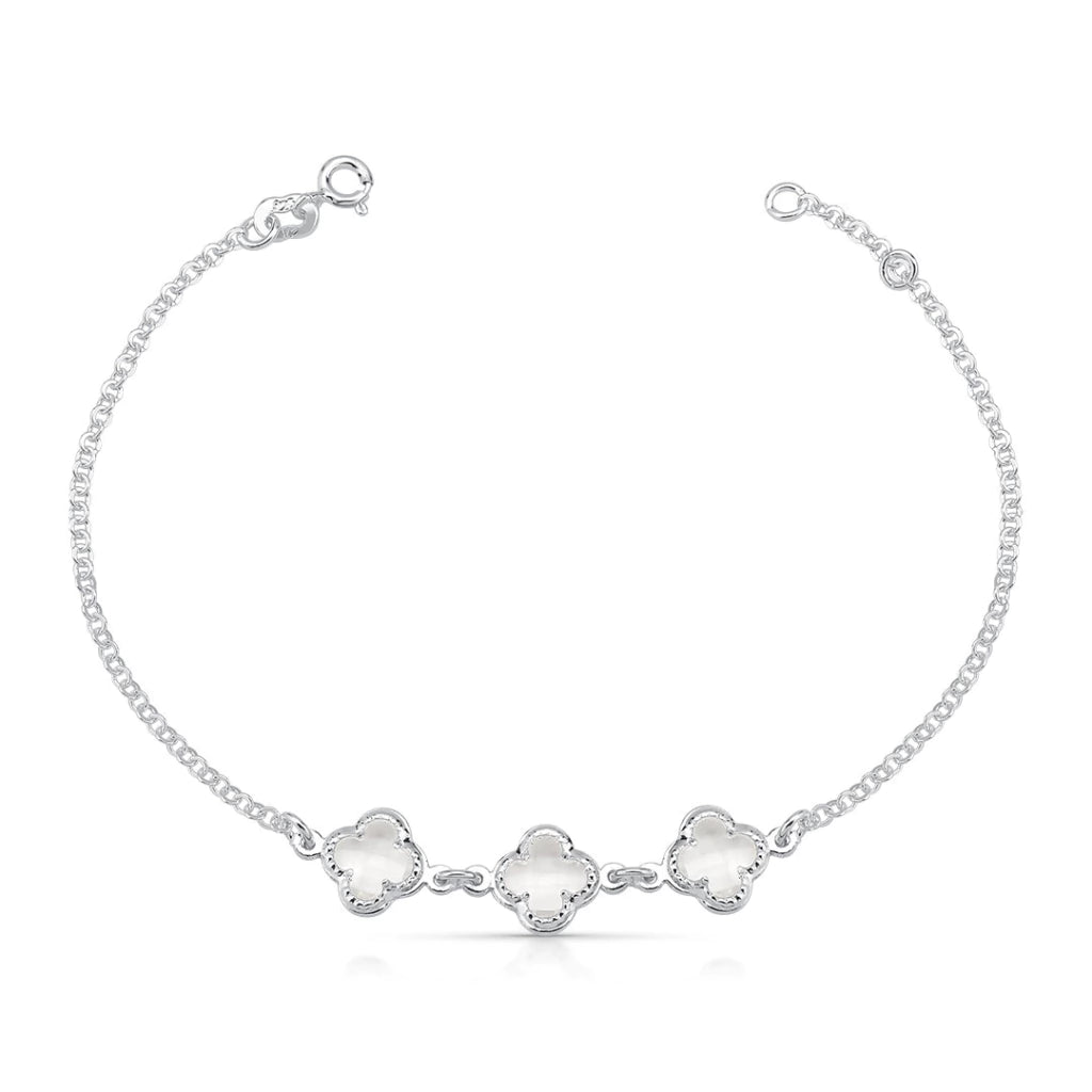 Pulseira 3 Pontos de Luz Trevo 5mm Central Cristal de Prata