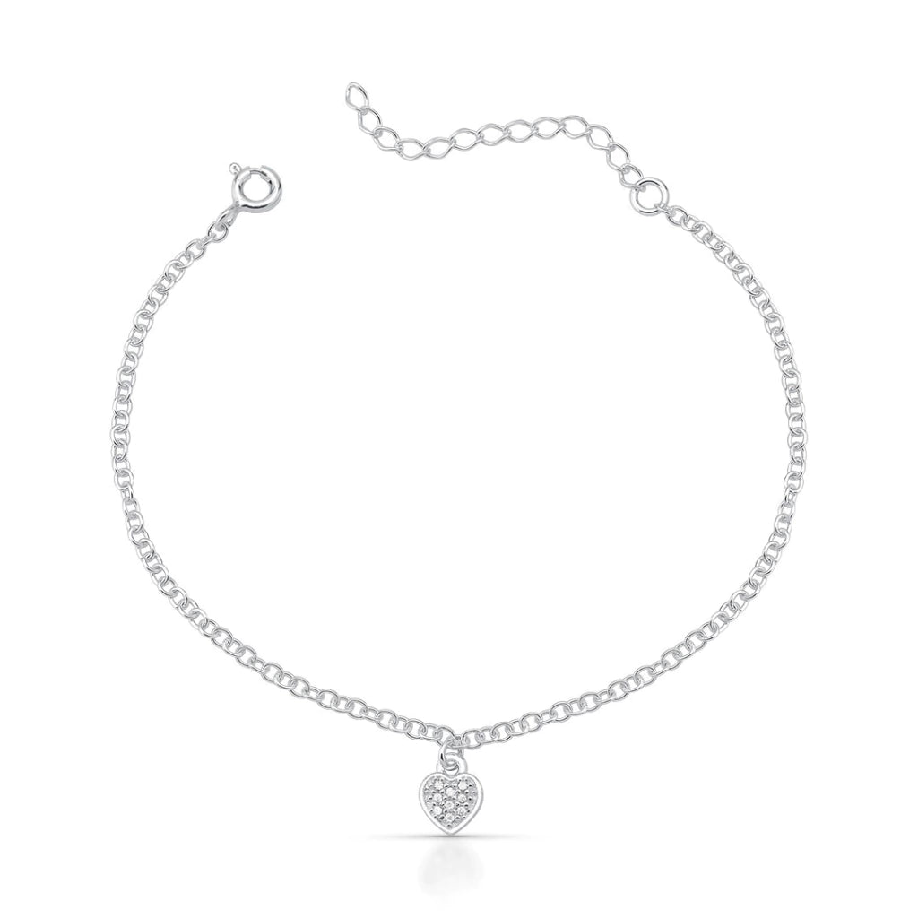 Pulseira Coração Cravejado 6mm de Prata