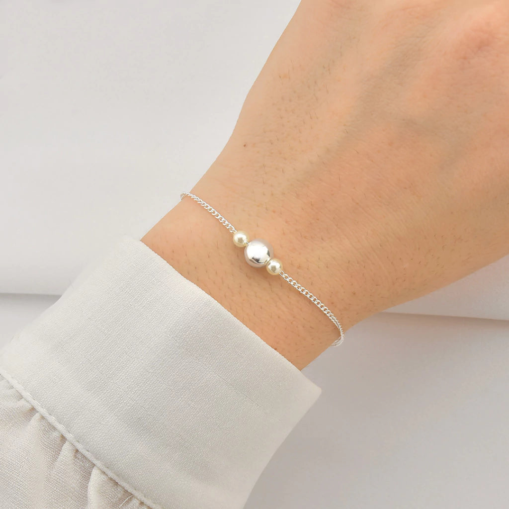 Pulseira Grumet 040 com 1 Bola e Duas Pérolas de Prata