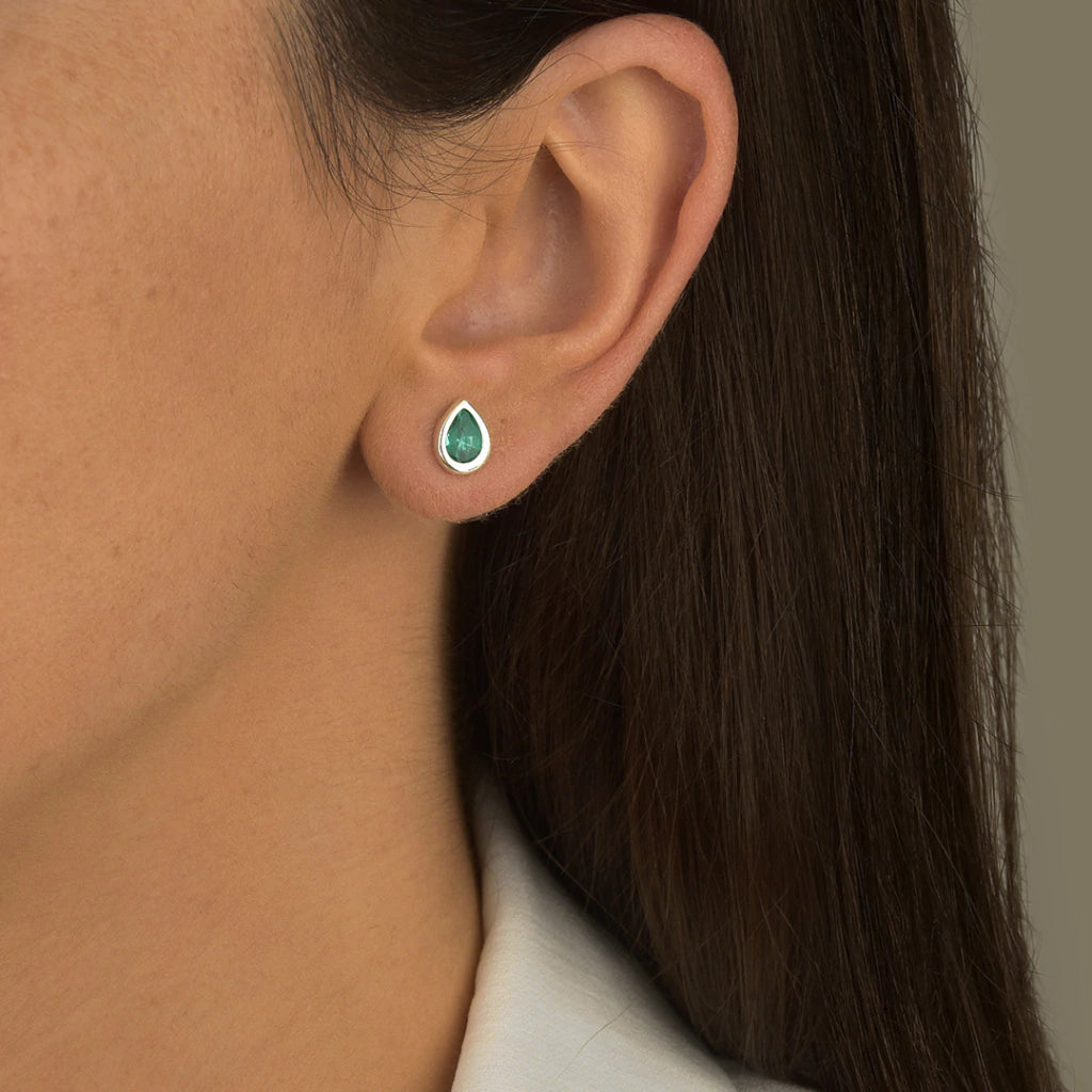 Brinco Ponto de Luz Gota Turmalina de Prata