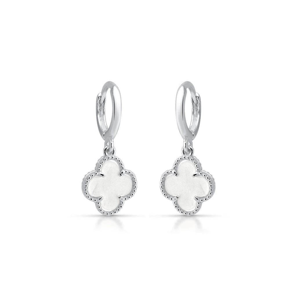 Brinco Argola Liso Trevo Resina Branco Misto