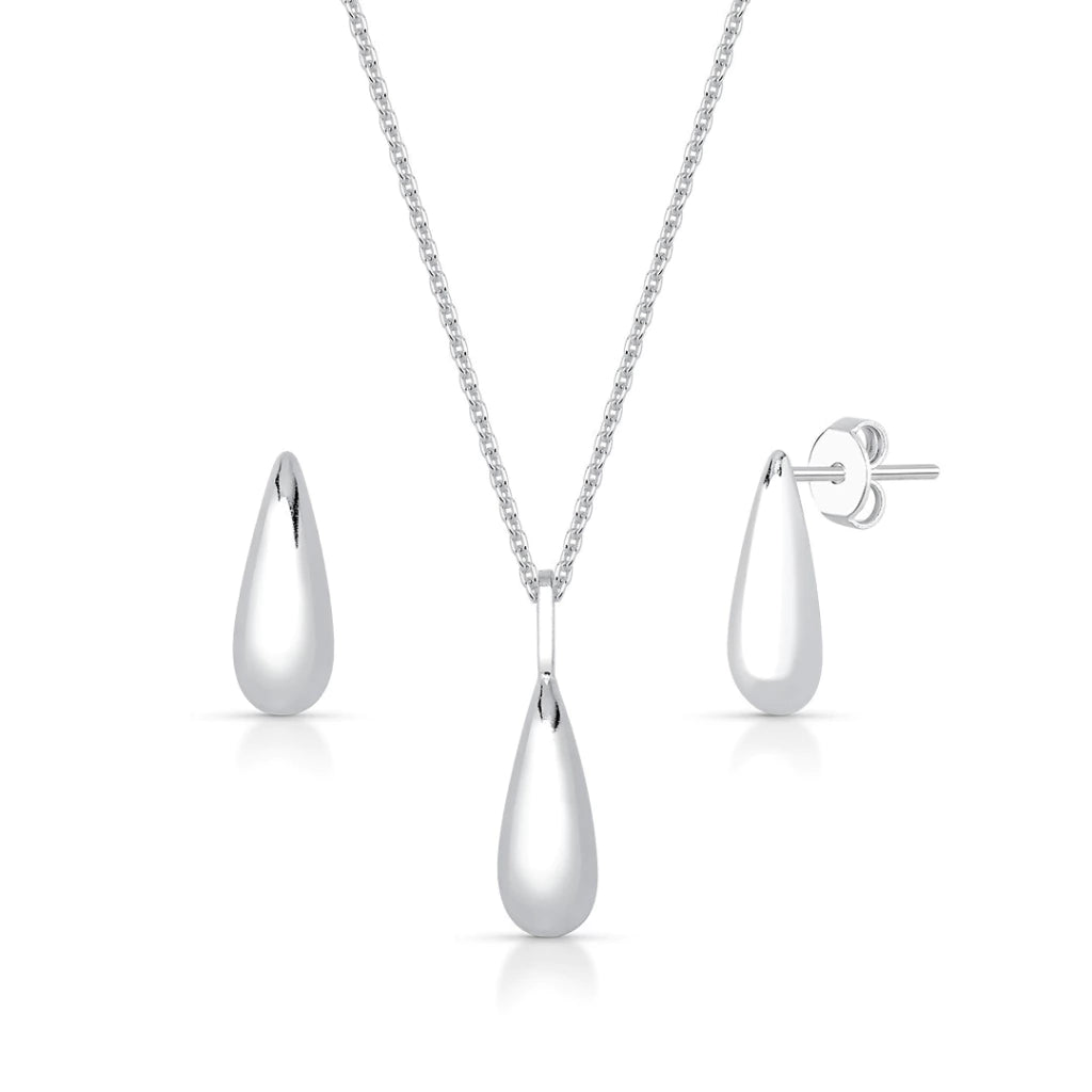 Conjunto Gota Alongado 14mm Liso de Prata