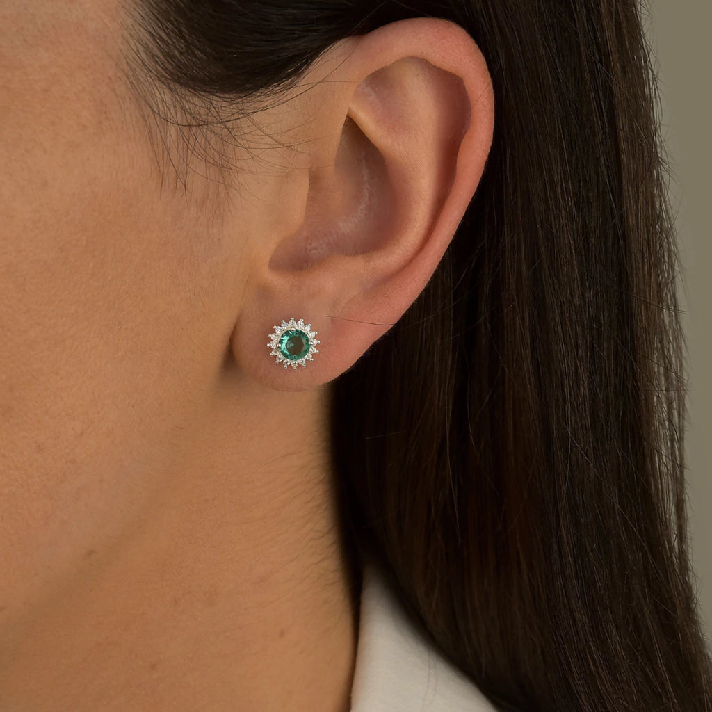 Brinco Ponto de Luz Redondo Turmalina Cravejado de Prata