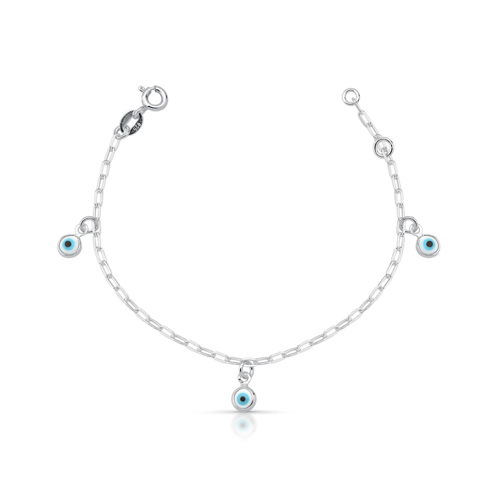 Pulseira Infantil 3 Olhos Grego Branco Pendurados de Prata