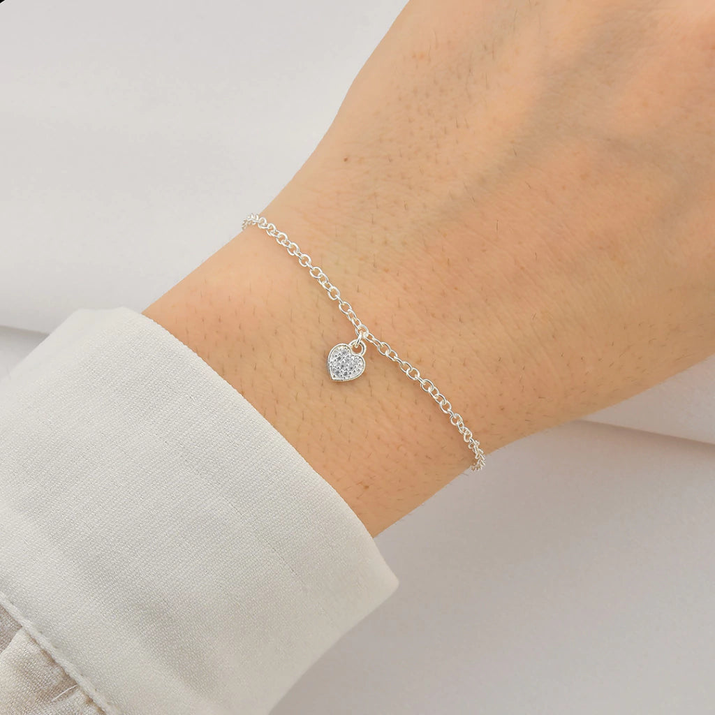 Pulseira Coração Cravejado 6mm de Prata