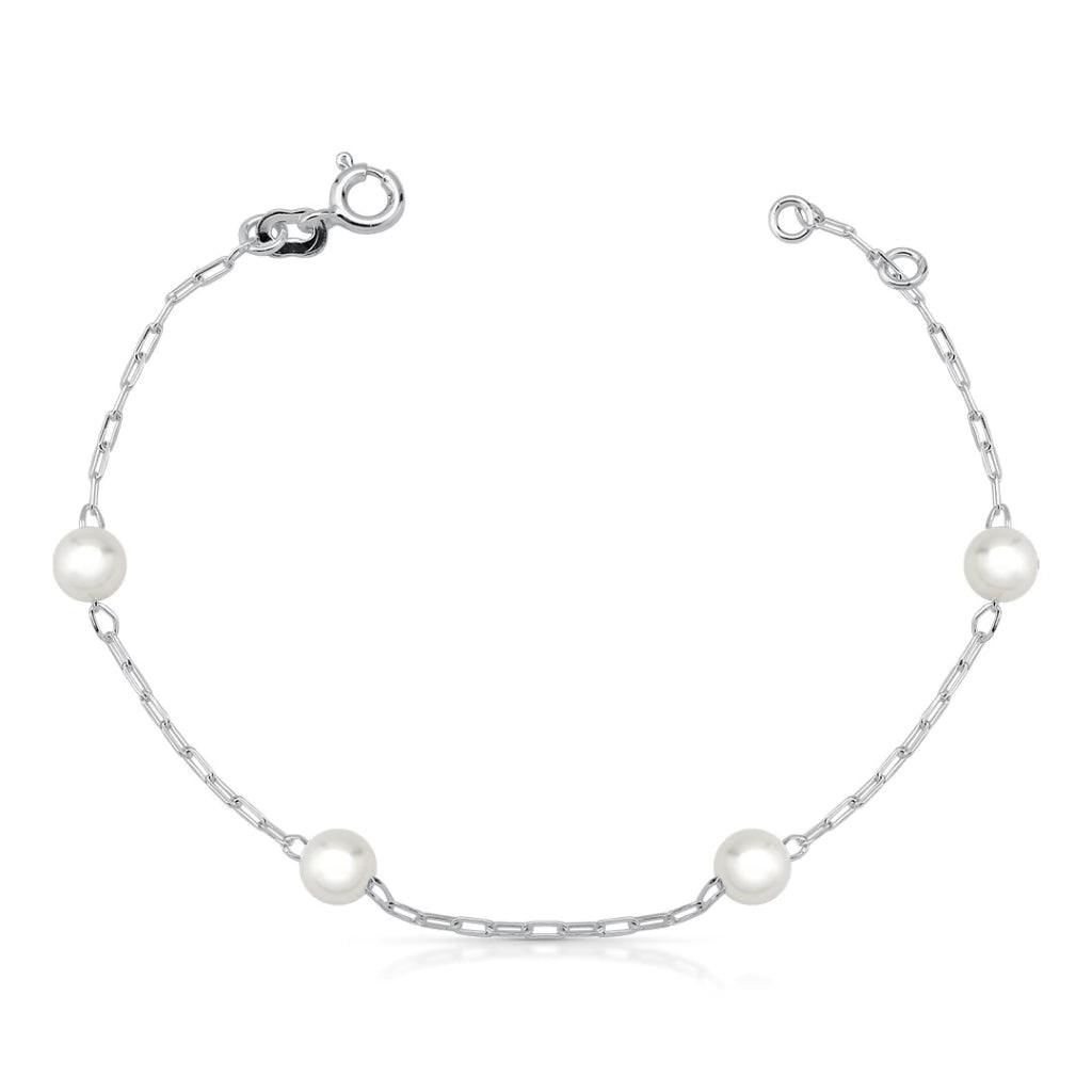 Pulseira 4 Pérolas 6mm Embutidos de Prata