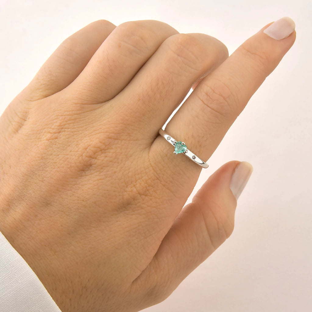 Anel You & Me Solitário Coração Turmalina de Prata