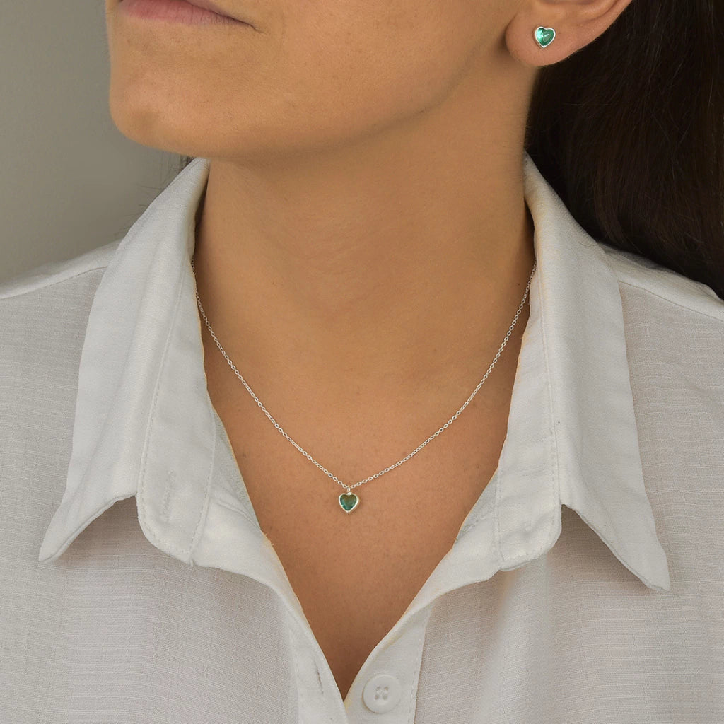 Conjunto Ponto de Luz Coração Turmalina de Prata