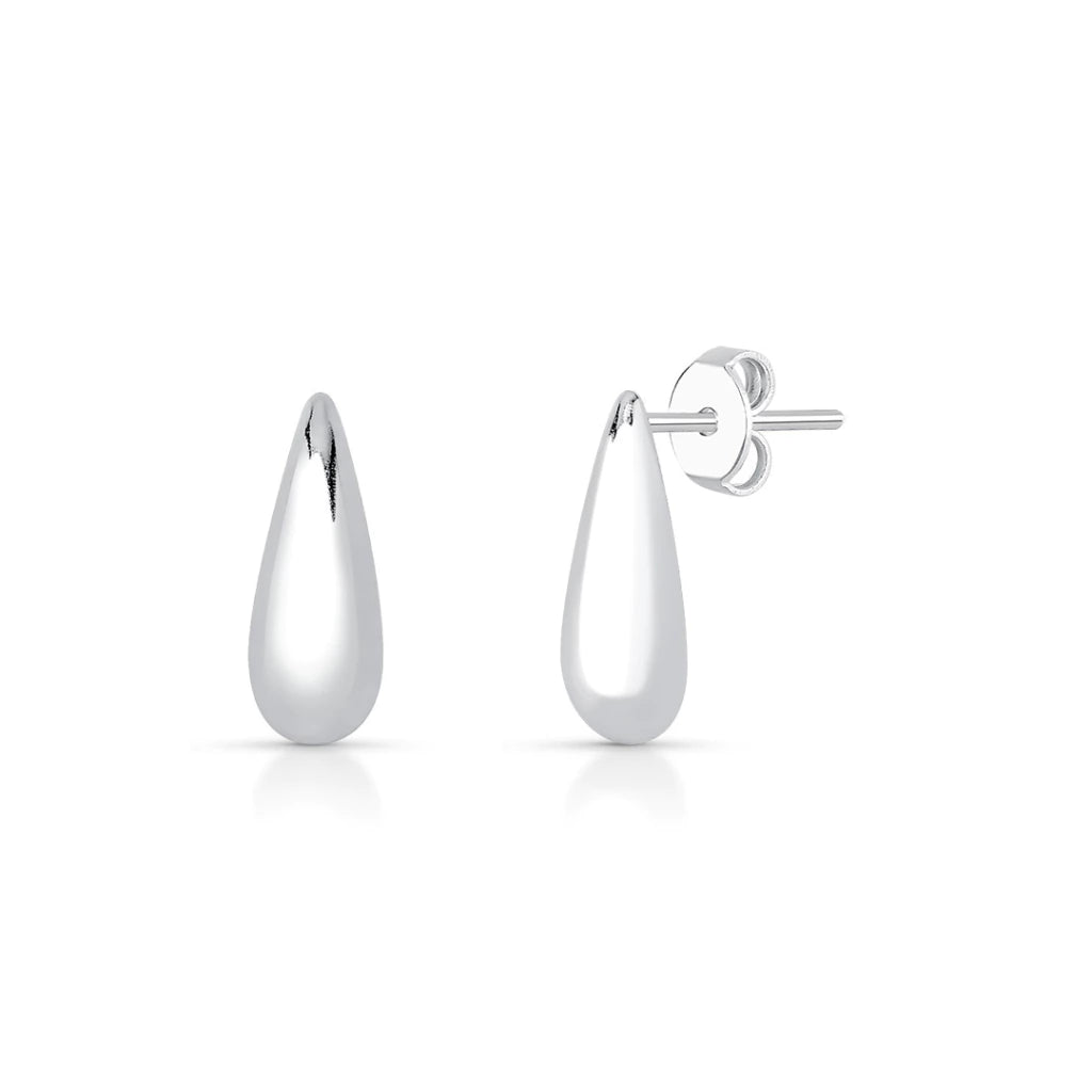 Brinco Gota Alongado 14mm Liso de Prata