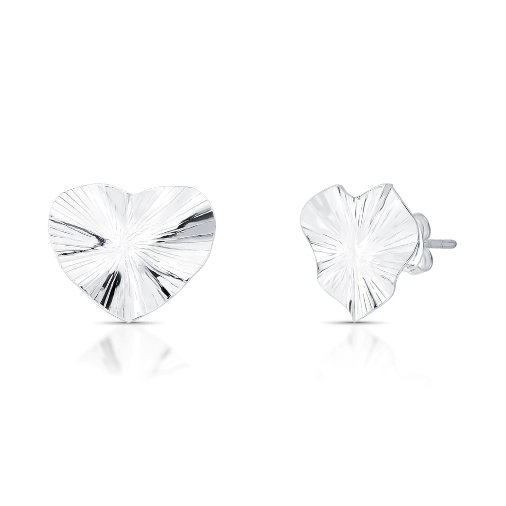 Brinco Coração Folha Martelado 16,4mm de Prata